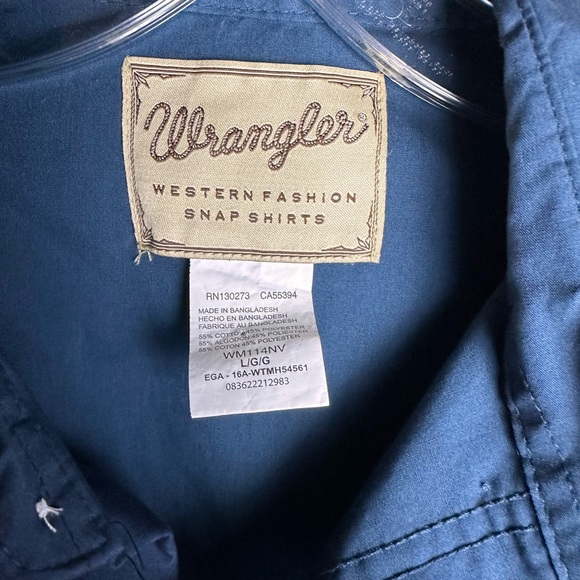 Men’s Pearl Snap Wrangler Shirt Solid Navy Size Large - Picture 3 of 6
